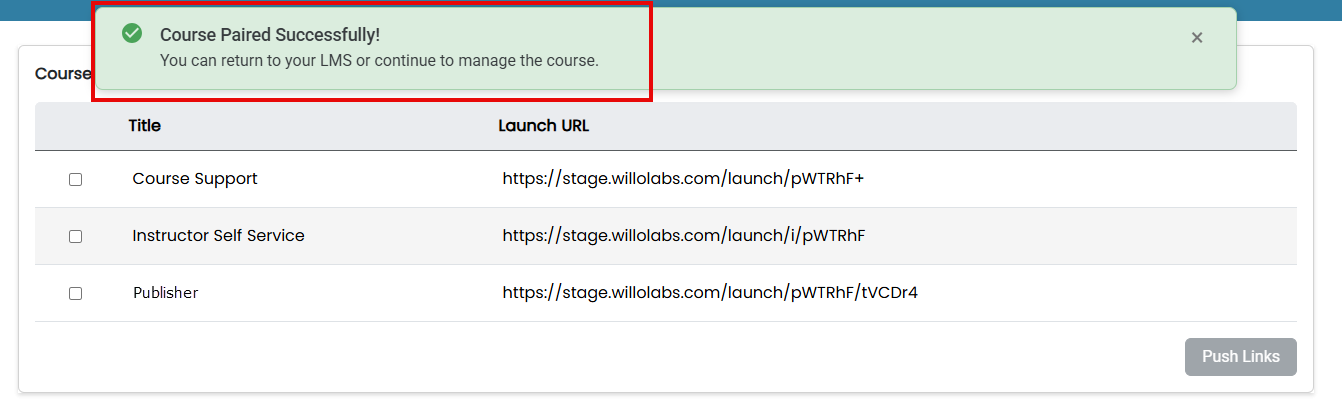 Course paired successfully